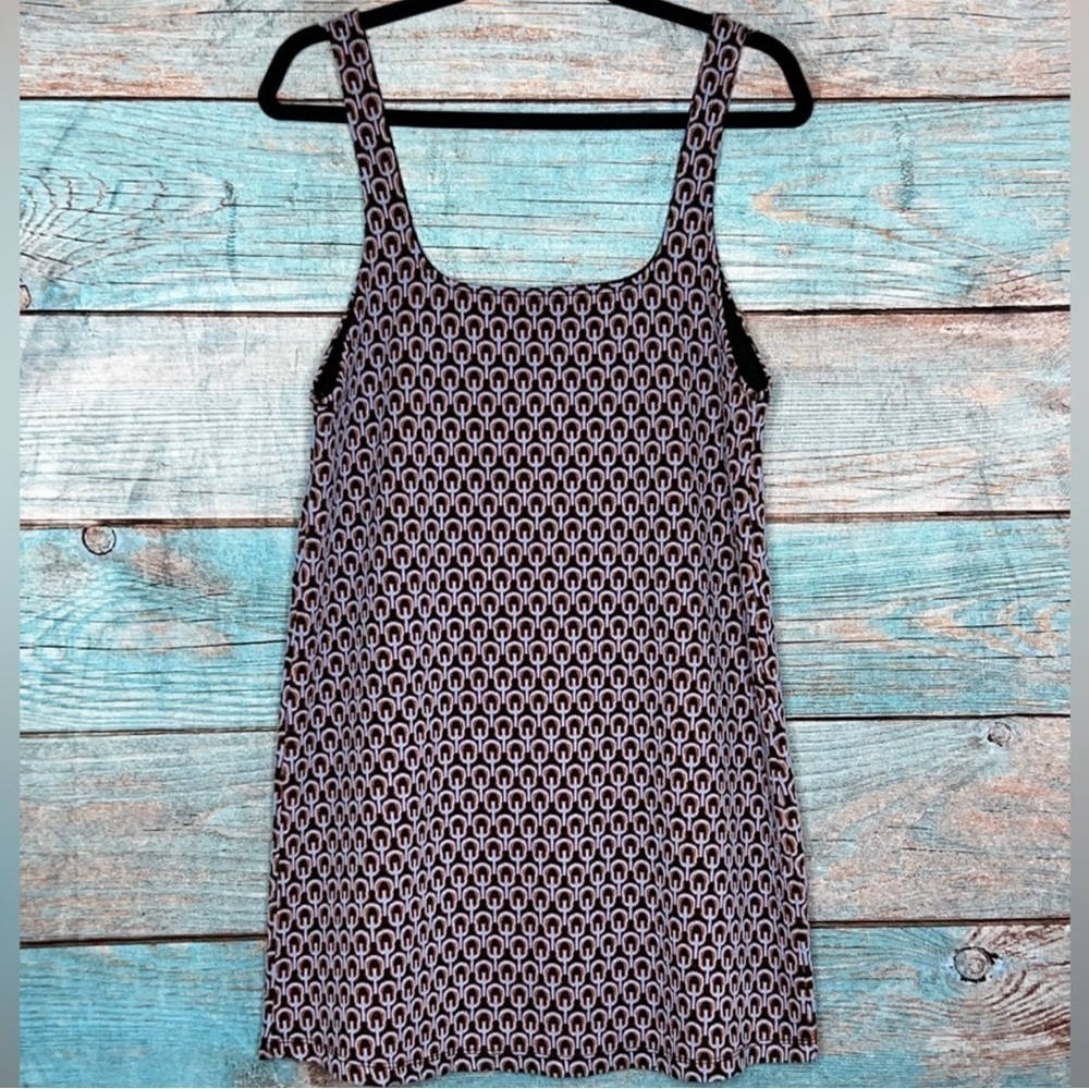 Zara Retro Patterned Mini Dress M Black Multi Casual Tank Style Vtg Inspired 70s